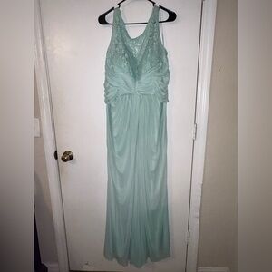 David's Bridal Mint Green Lace & Chiffon Maxi Gown